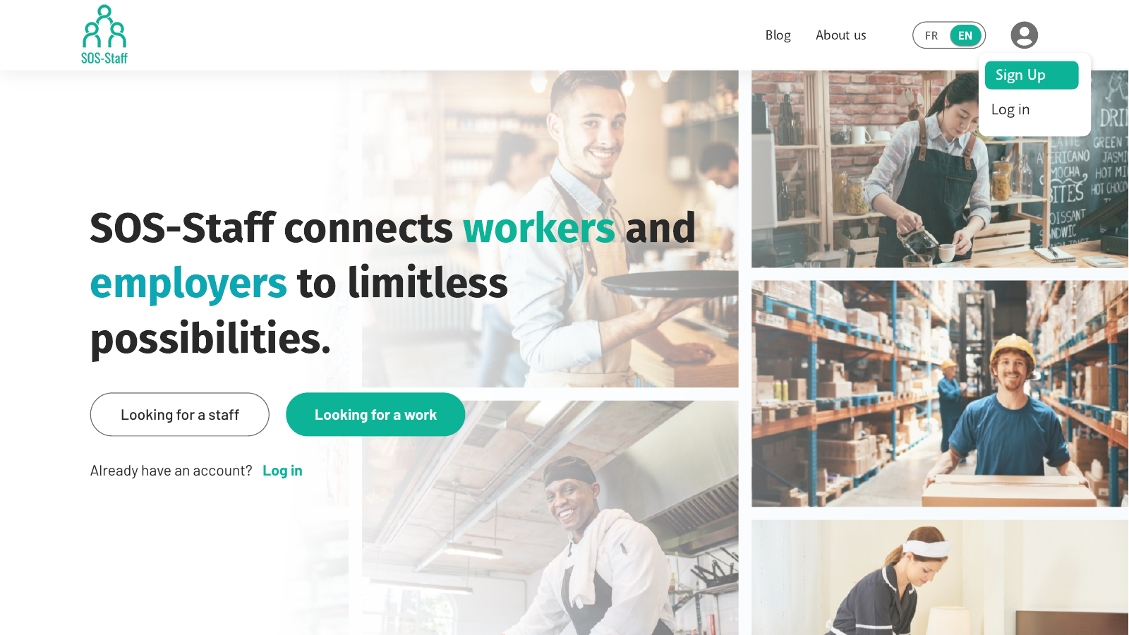 Archived SOS-Staff homepage with separate entry points for workers and businesses