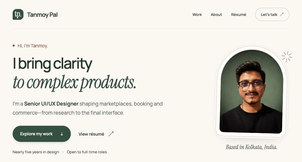 Refined introduction with italic serif emphasis, fine portrait borders, a header divider and more breathing room